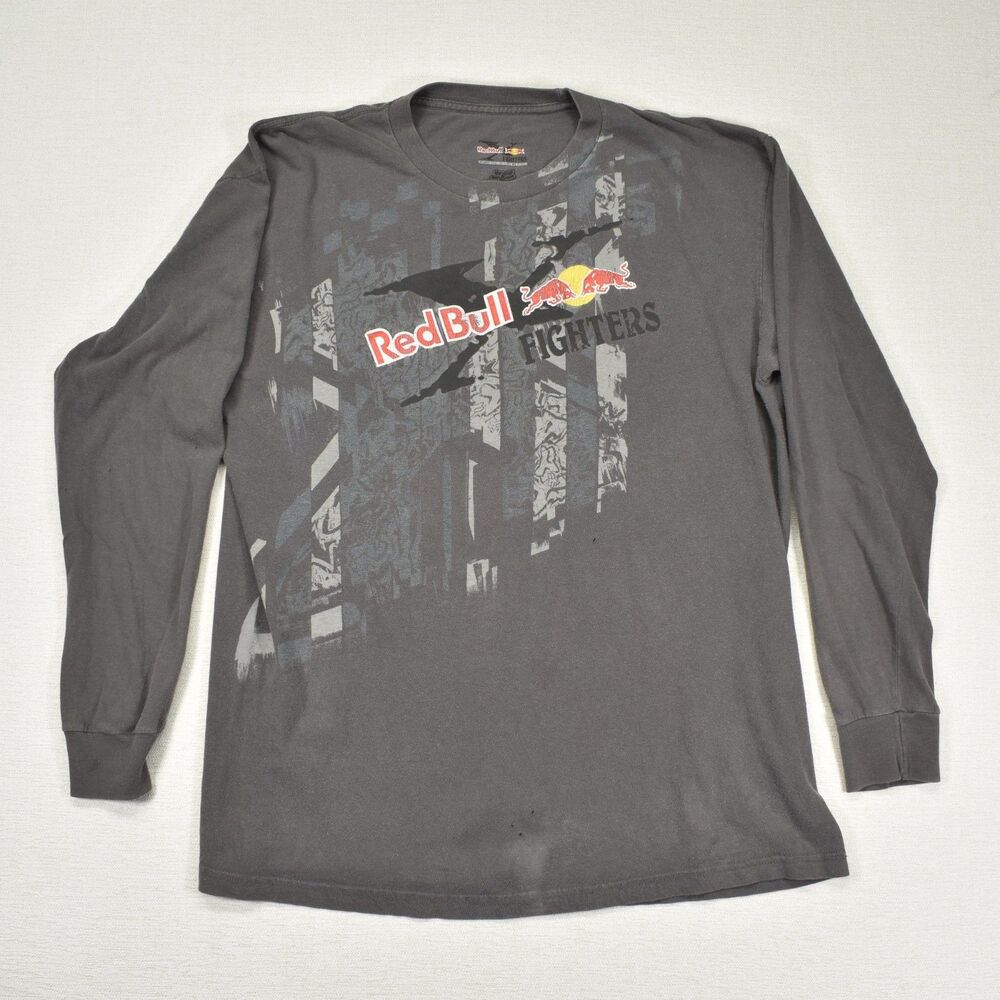 Vtg Red Bull Fox Motocross X-Fighters Dark Gray Long Sleeve Shirt Size XL Y2K